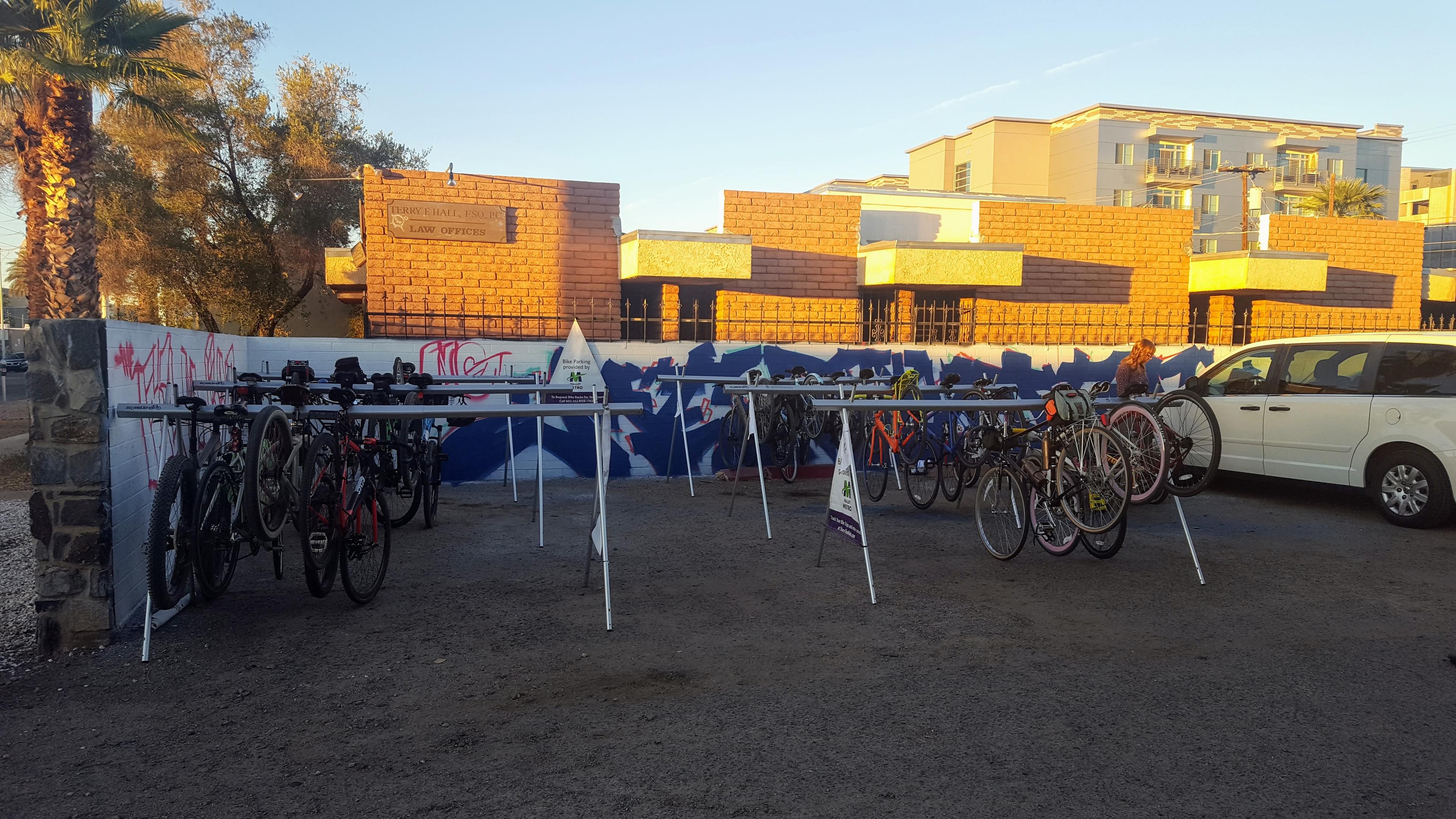 parking lot with bike valet